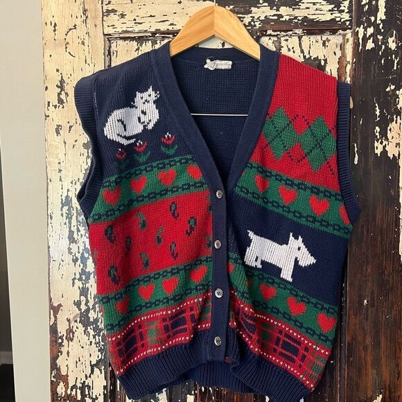 Creations III Vintage dog and cat sweater vest. Women’s Large. - Picture 1 of 5
